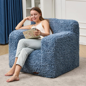Plush <b>Beanbag</b> Chair For <b>Kids</b> And Adults Soft Cushion Seat Versatile Folding Design Compressible Packaging Blue Color Option - Product Image 1