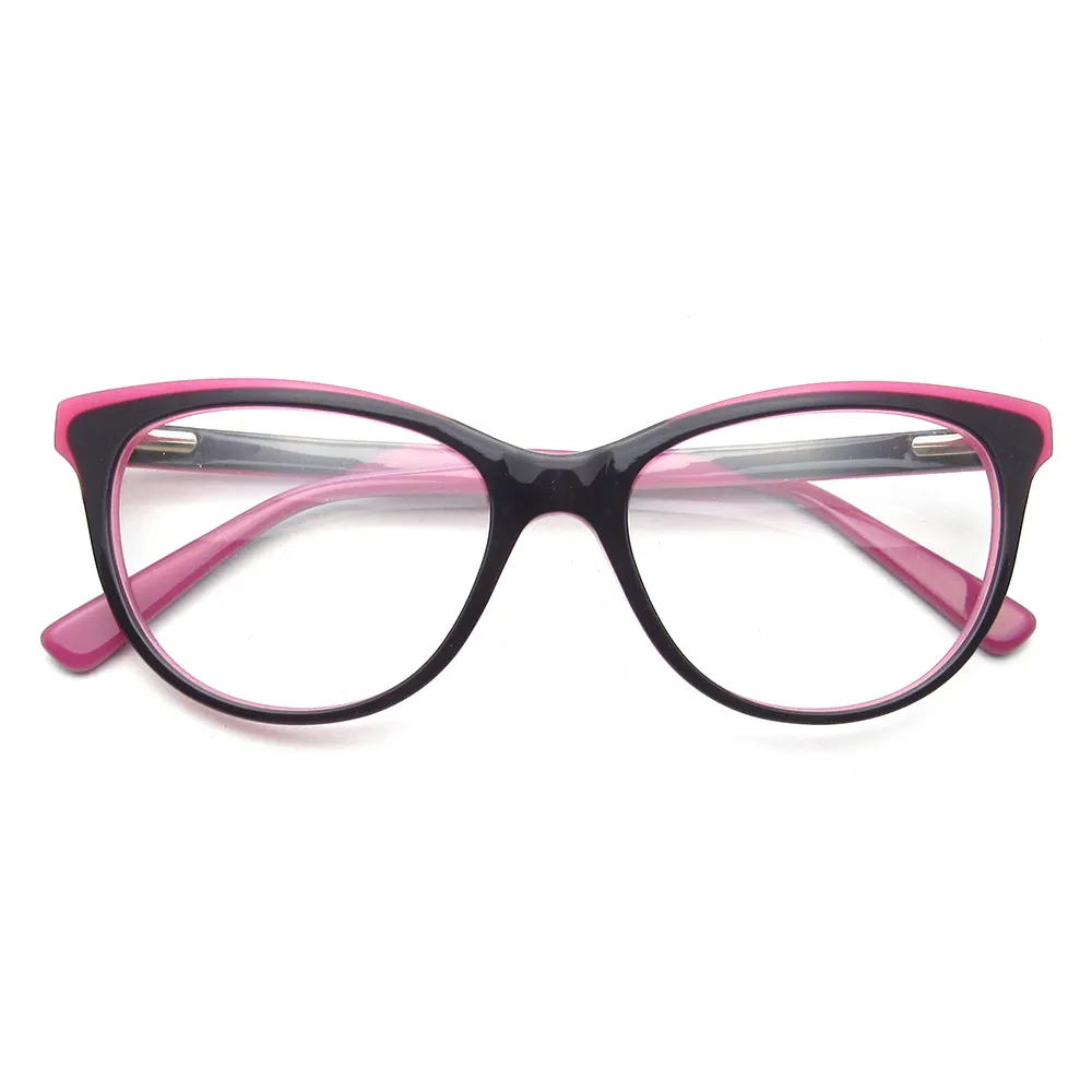 Montura cuadrada para gafas de acetato para niñas, color rosa y negro