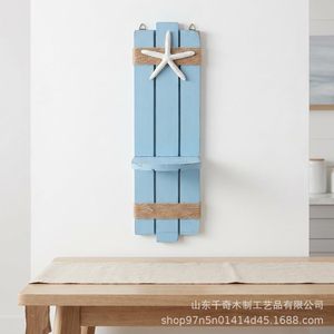 Wooden Wall Mounted <b>Shelf</b> Blue Starfish Decor Beach Style Storage <b>Rack</b> For Living Room Wall Decoration - Product Image 4