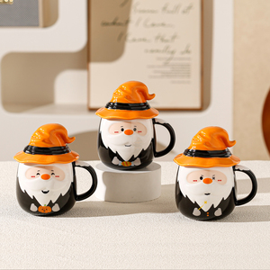 Juego de 4 <span class=keywords><strong>Tazas</strong></span> de Halloween con Diseño de Sombrero de Bruja Color Calabaza, <span class=keywords><strong>Tazas</strong></span> de Cerámica para Centro de Mesa en Fiestas de Halloween - Product Image 2