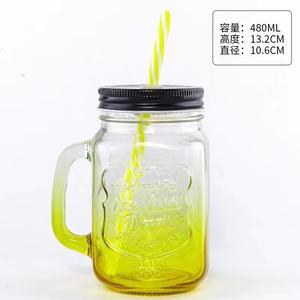 손잡이가있는 메이슨 항아리 머그잔 구식 유리 병 주스 음료 투명 유리 물병 커버 밀짚 음료 용기 컵 - Product Image 5