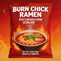 Nouilles Udon Instantanées Extra Piquantes Vegan Friendly Burn Chick Ramen, à base de blé dur, cuites, faibles en sodium