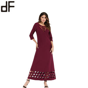 OEM abiti da donna Casual Maxi Dress da donna fantasia <span class=keywords><strong>bordeaux</strong></span> Burn Out 3/4 maniche lunghe abito <span class=keywords><strong>in</strong></span> Jersey lavorato a <span class=keywords><strong>maglia</strong></span> <span class=keywords><strong>bordeaux</strong></span> per le donne - Product Image 2