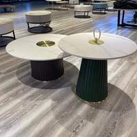 Table d'appoint de luxe en acier inoxydable, mobilier moderne pour salon, plateau rond en pierre frittée effet ardoise pour café et thé