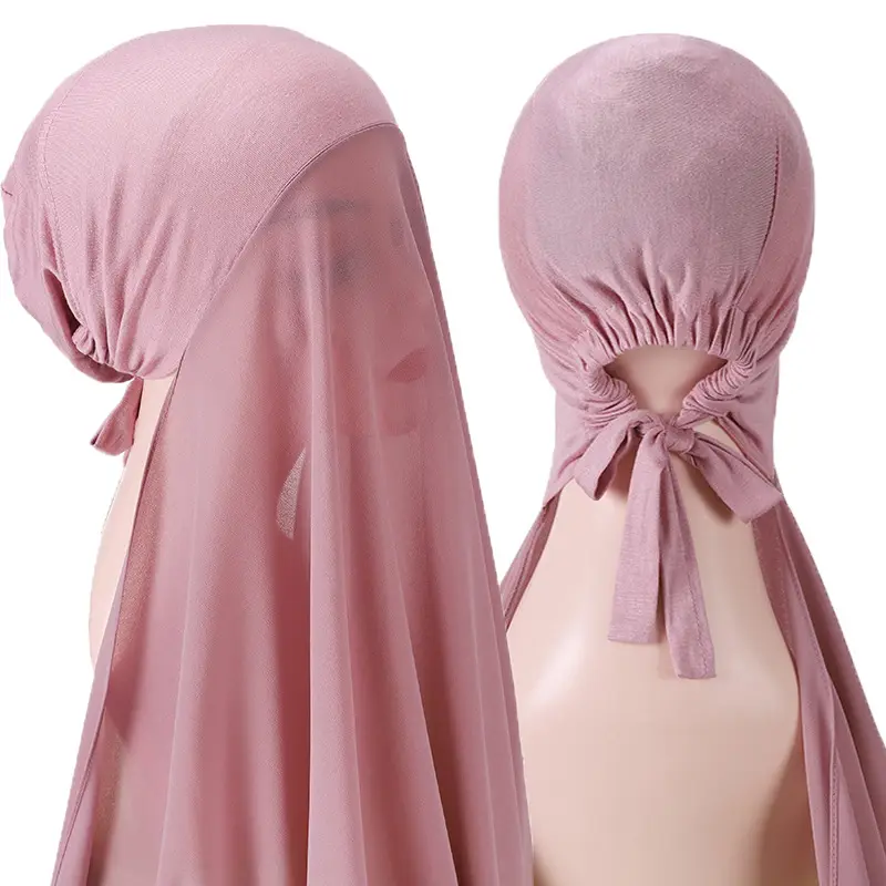 2022 Nieuwste Ontwerp Modieuze Instant Hijab Mooie Trendy Undercaps Met Hoge Kwaliteit Chiffon Sjaal Bevestigd