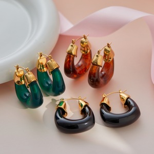 Pendientes de resina europeos y americanos, de acero inoxidable, con acrílico color ámbar, que transmiten una sensación de sofisticación. - Product Image 1