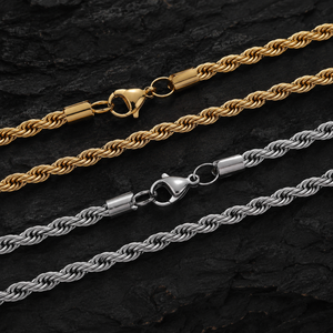 Collier en acier inoxydable torsadé plaqué or 18 carats pour hommes, chaînes de 3 mm, 4 mm, 6 mm, vente en gros de bijoux - Product Image 2
