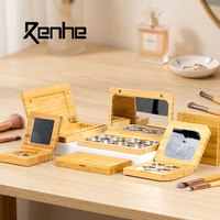 Boîte d'emballage vide pour maquillage en bambou avec logo personnalisé, palette de fards à paupières avec miroir, vente en gros