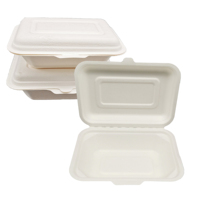 Boîte à clapet jetable en fibre de canne à sucre biodégradable et compostable à 100 % sans PFAS, 600 ml, contenant alimentaire en pulpe de bagasse, vente en gros