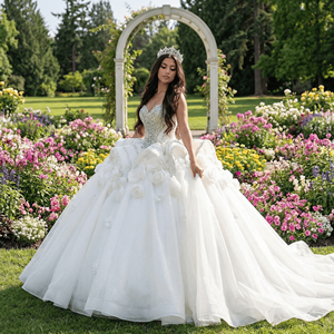 Vestidos de Novia de Lujo Mc001 para Mujer, Vestido de Novia Brillante con Cola Larga, Estilo Princesa con Flores, Vestidos de Novia Jancember - Product Image 1