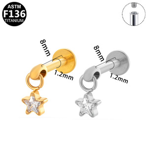 <b>Titanium</b> Star Pendant Ear <b>Studs</b> G23 For Cartilage Piercing Unisex Jewelry - Product Image 5
