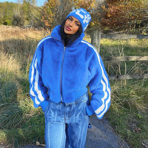 모피 여성의 가을 겨울 코트 새로운 사이드 스트라이프 솔리드 포켓 스탠드 칼라 긴 소매 캐주얼 코트 및 재킷 양털 아웃웨어 - Product Image 4