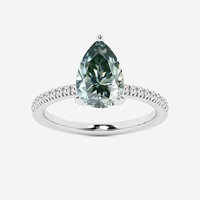 Cincin Berlian Moissanite 1.5CT Bentuk Pir Warna Alami Safir Kuning Zaitun Biru Hijau Perak Sterling 925 untuk Pertunangan