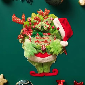 Ornement <span class=keywords><strong>de</strong></span> <span class=keywords><strong>porte</strong></span> <span class=keywords><strong>de</strong></span> monstre en peluche vert créatif avec pendentif <span class=keywords><strong>couronne</strong></span> <span class=keywords><strong>de</strong></span> jambe <span class=keywords><strong>de</strong></span> fourrure Grinch <span class=keywords><strong>pour</strong></span> les décorations du Nouvel An et <span class=keywords><strong>de</strong></span> Noël - Product Image 3
