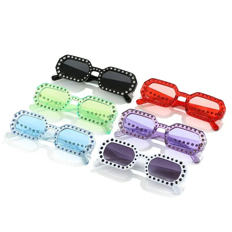 نظارات شمسية جديدة مخصصة بإطار صغير مربع الشكل نظارات شمسية أنيقة من نوع الماس اللون الجيللي مضادة للأشعة فوق البنفسجية 400