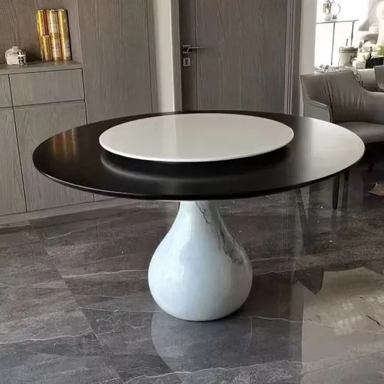 Armação de metal para bancada, elegante, estilo minimalista, redondo, mármore, preto, para sala de jantar, mesa de jantar