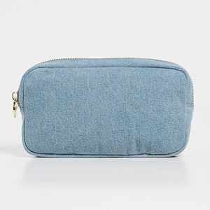 Custom Eco-Friendly Lightweight Durable <b>Large</b> Capacity Denim Cosmetic <b>Bag</b> Gold-tone Hardware Zipper Portable Travel Women's - Product Image 1