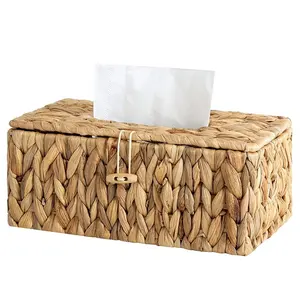 Op Maat Gemaakte Groothandel Decoratieve Handgeweven Rieten Waterhyacint Tissue Box Houder Met Deksel