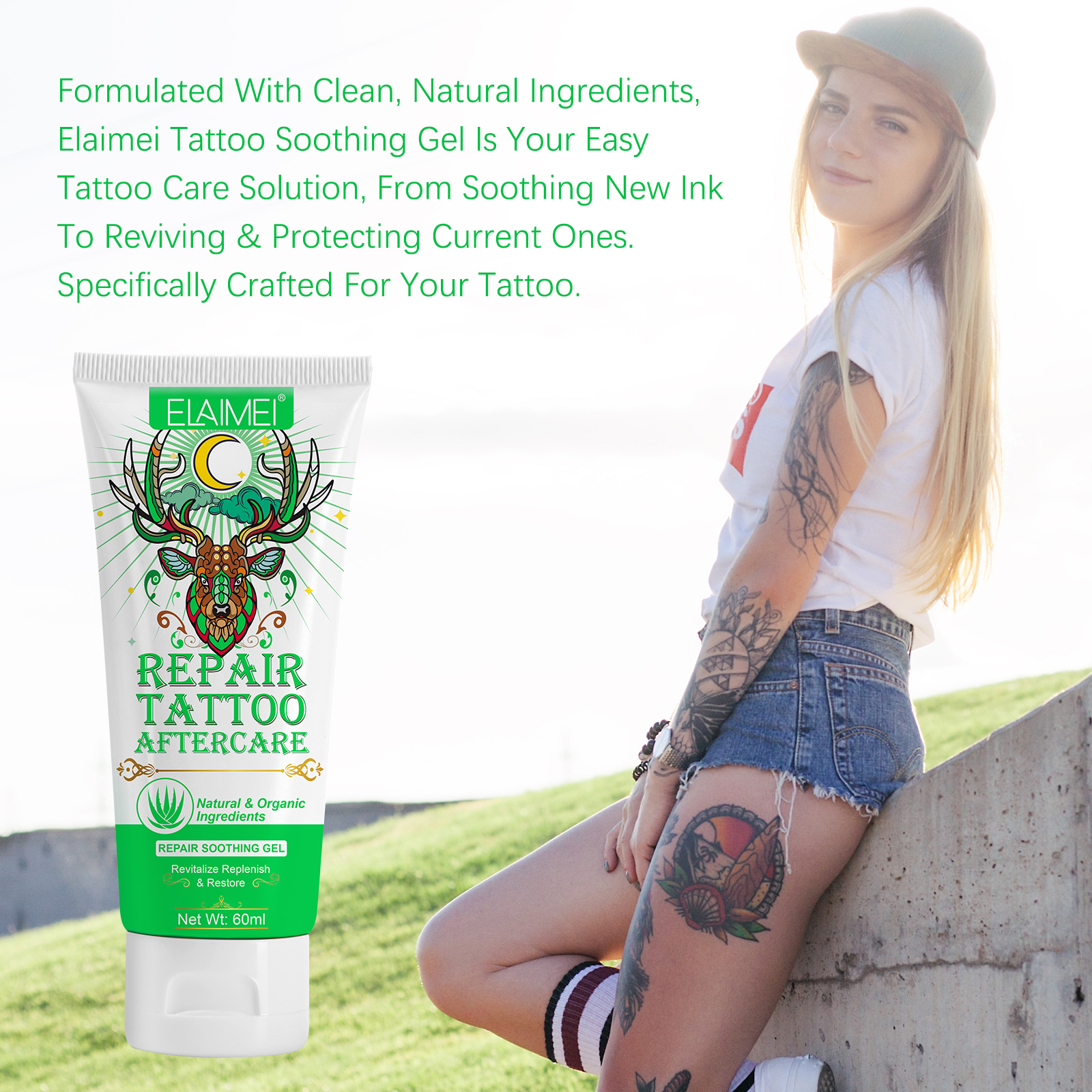 Fast Healing Aloe Vera Tattoo Aftercare Gel - Natural Moisturizer for Tattoo  Repair & Skin Hydration, 60ml