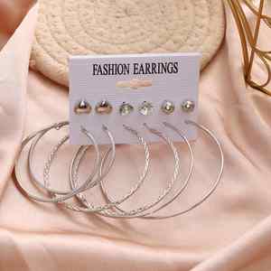 Crystal Flower Zinc Alloy Trendy Luxury 18K Gold Plated <b>Large</b> <b>Hoop</b> Set Unisex Earrings for Wedding Anniversary - Product Image 4