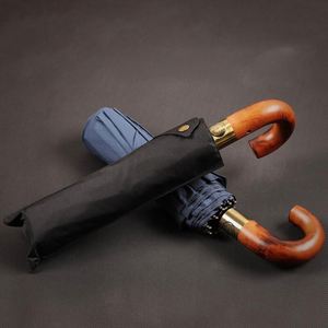 Paraguas Plegable Automático de Negocios para Caballero, Retro, con Mango Curvo de Madera, 25 Pulgadas, 10 Varillas - Product Image 1
