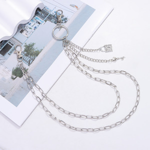 โซ่คาดเอวพร้อมจี้โลหะรูปวงแหวนคู่ สไตล์ฮิปฮอป สำหรับตกแต่งกางเกงยีนส์  เครื่องประดับสำหรับงานปาร์ตี้  ทำจากโลหะผสมสังกะสี สีขาว K - Product Image 6