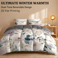 Ensemble de couette imprimé floral 3 pièces, impression 2D, bicolore, couette chaude d'hiver, ensemble de literie doux et moelleux