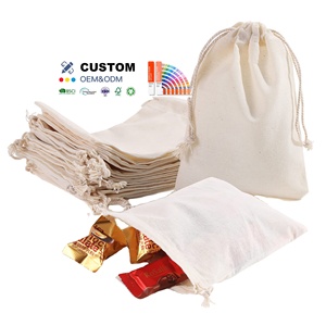 Sac en coton de couleur personnalisée, sac en coton blanc avec cordon de serrage, sac en mousseline de coton pour emballage cadeau, sac à cordon personnalisé avec logo, sacs d'emballage - Product Image 1