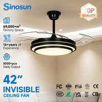 Ventilador de Techo LED Invisible de 42 Pulgadas con Luz, Control Remoto, 3 Temperaturas de Color, Regulación Continua y Silencioso, Alto Rendimiento, OEM/ODM
