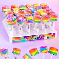 Sucettes Bonbons Durs Personnalisés en Gros, Saveur Rose Fruitée Arc-en-ciel, Forme Dés de Champignons, Remplissage Pastèque, 15g, Boîte Multicolore
