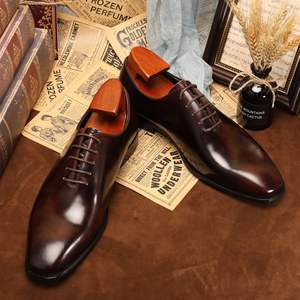 Zapatos Oxford Clásicos Retro Británicos para Hombre, Formales, Casuales, de Oficina, con Punta Cuadrada, Suela de Goma, Parte Superior de Cuero Genuino, Diseño Antideslizante, con Masaje - Product Image 1