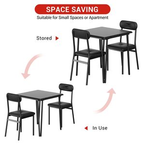 Ensemble de table à manger pliable <span class=keywords><strong>industrielle</strong></span> en métal noir 2 pièces, coins arrondis, table carrée spacieuse, 2 chaises rembourrées, appartement - Product Image 6