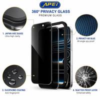 Protection d'écran en verre trempé anti-espion 360 degrés, anti-rayures 9H, installation facile pour iPhone 15, 17, 18 Pro Max