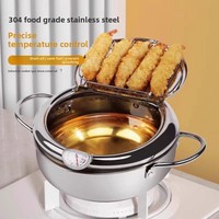 Couvercle de friteuse profonde en acier inoxydable à double fond non revêtu avec contrôle de la température, design japonais, pour usage domestique à gaz