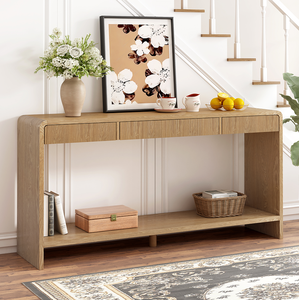 Modern Solid Wood 3-Drawer <b>Console</b> <b>Table</b> with Vertical Slats Edge Design Eco-Friendly for Hotel Bedroom Entryway Hallway Sofa - Product Image 4