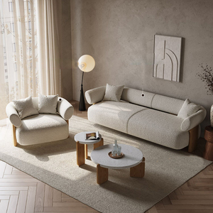 Maxky canapé italien salon crème Style meubles de maison en ligne petit appartement canapé français agneau velours bois massif grand canapé - Product Image 4