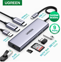 Adaptador USB C a Ethernet UGREEN 9 en 1, 5Gbps, USB 3.0, Estación de Acoplamiento, Carga PD 60W, Lector de Tarjetas SD, Hub USB C con HDMI 4K