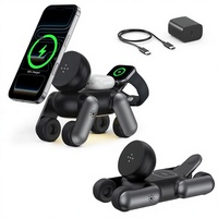 Nouvel article, design mignon, forme de chien robot, pliable, multifonctionnel, chargeur rapide 15 W, chargeur sans fil magnétique 3 en 1 avec lumière nocturne