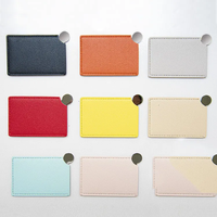 Miroir de Poche Compact en Acier Inoxydable Type Carte de Crédit, Petit Miroir de Maquillage avec Étui en Cuir