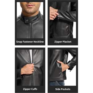 Blouson bombardier à col montant léger en cuir PU pour hommes avec poches et fermeture éclair Taille XS Technique de teinture unie - Product Image 6