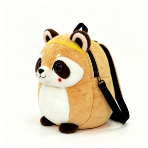 <b>Brown</b> and White Red Panda Plush Keychain Fluffy <b>Tan</b> Design with Yellow Headband Without Filling - Product Image 4