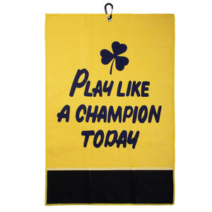 Serviette de golf au design unique, jaune vif, en microfibre gaufrée, serviette de golf personnalisée avec crochet métallique - Product Image 2