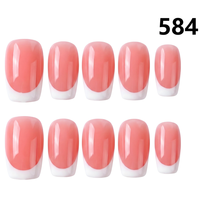 1331-1335 Faux ongles ronds faits à la main à presser, 10 pièces, style français, faux ongles 3D avec sculpture, haute qualité pour doigts