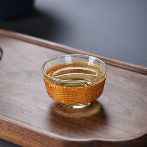 Handmade Bamboo Woven Serving Cup Thickened High Borosilicate Glass Heat Resistant Tea Set Oriental Design Gift For Adults - Product Image 4