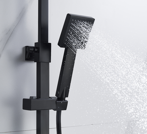 Ensemble de douche thermostatique <span class=keywords><strong>noir</strong></span> 3 fonctions mitigeur inverseur de <span class=keywords><strong>baignoire</strong></span> avec tête de pulvérisation réglable, ensemble de douche thermostatique carré - Product Image 4