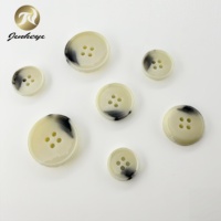 Kancing Resin Bulat 4 Lubang Warna Putih Dengan Garis Hitam Imitasi Kancing Tanduk untuk Mantel Jas Pakaian