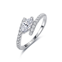 Bague en Moissanite en Argent Sterling 925, Coupe Marquise 4x8mm, Couleur D VVS1, Pavé Bypass 1.6mm* 22 Pierres, 3 Couleurs