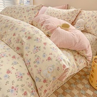 Vente d'usine Ins Style 100% pur coton housse de couette drap de lit quatre pièces ensemble simple dortoir drap de lit housse de couette ensembles