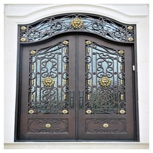 Porta d'Ingresso <span class=keywords><strong>in</strong></span> Ferro Nero con Inserto <span class=keywords><strong>in</strong></span> <span class=keywords><strong>Vetro</strong></span> Forgiato, Porta Frontale Decorativa Personalizzata per Uso Residenziale e Commerciale - Product Image 5