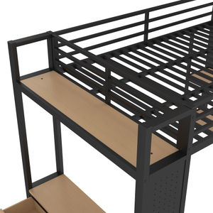 <span class=keywords><strong>Lit</strong></span> superposé moderne multifonctionnel à deux niveaux pour écoliers avec penderie, armoire de rangement, étagères de rangement et panneau suspendu - Product Image 6